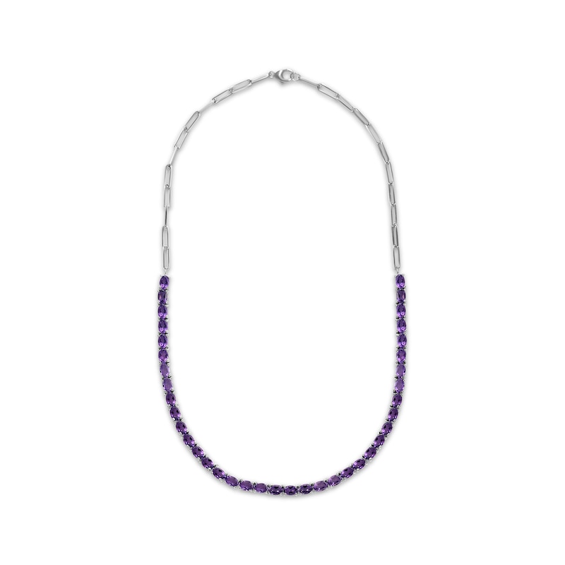 Main Image 1 of Oval-Cut Amethyst Paperclip Chain Necklace Sterling Silver 18&quot;