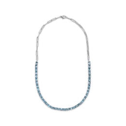 Oval-Cut Swiss Blue Topaz Paperclip Chain Necklace Sterling Silver 18"