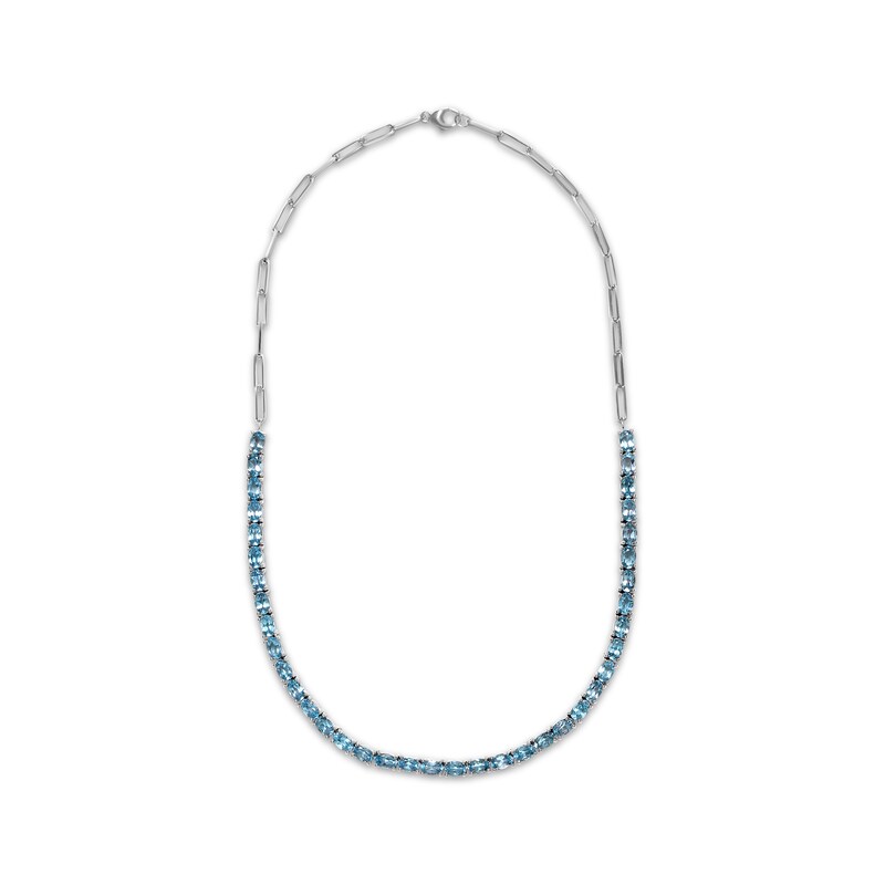 Main Image 1 of Oval-Cut Swiss Blue Topaz Paperclip Chain Necklace Sterling Silver 18&quot;