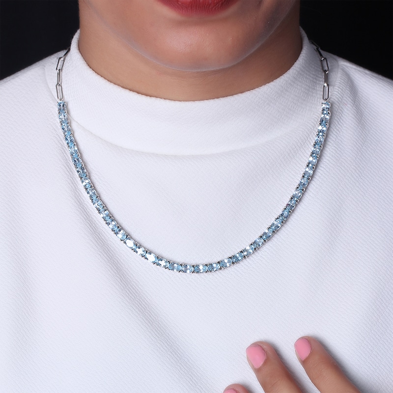 Main Image 3 of Oval-Cut Swiss Blue Topaz Paperclip Chain Necklace Sterling Silver 18&quot;