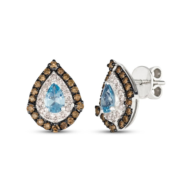 Main Image 1 of Le Vian Pear-Shaped Aquamarine Stud Earrings 7/8 ct tw Diamonds 14K Vanilla Gold