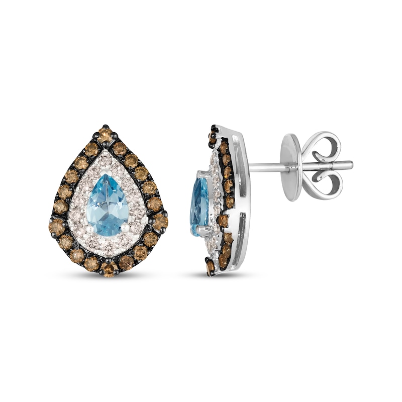 Main Image 3 of Le Vian Pear-Shaped Aquamarine Stud Earrings 7/8 ct tw Diamonds 14K Vanilla Gold