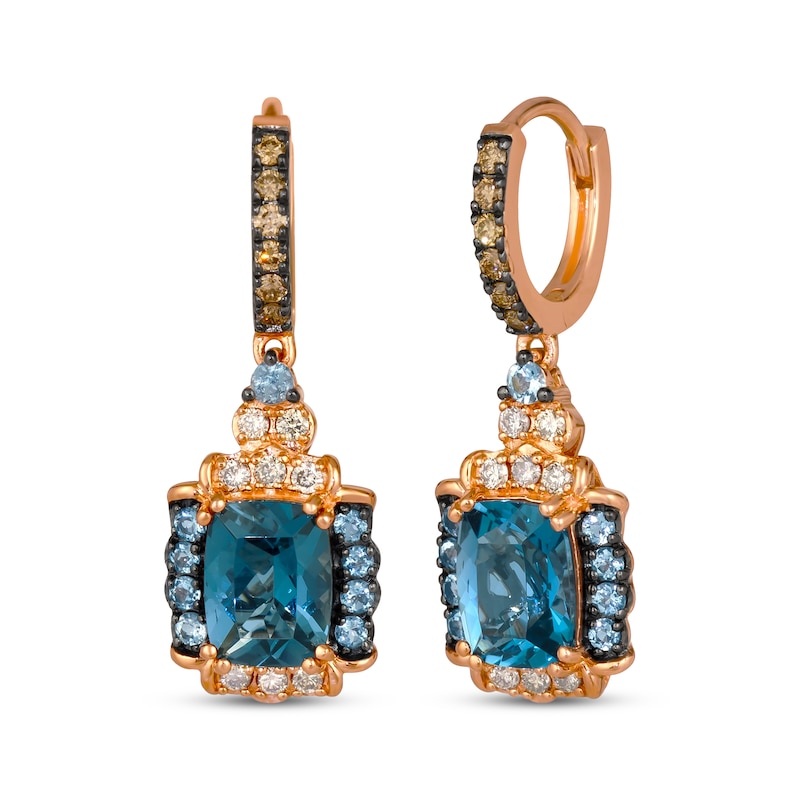 Main Image 1 of Le Vian Venetian Color on Color Cushion-Cut Blue Topaz & Aquamarine Earrings 3/8 ct tw Diamonds 14K Strawberry Gold
