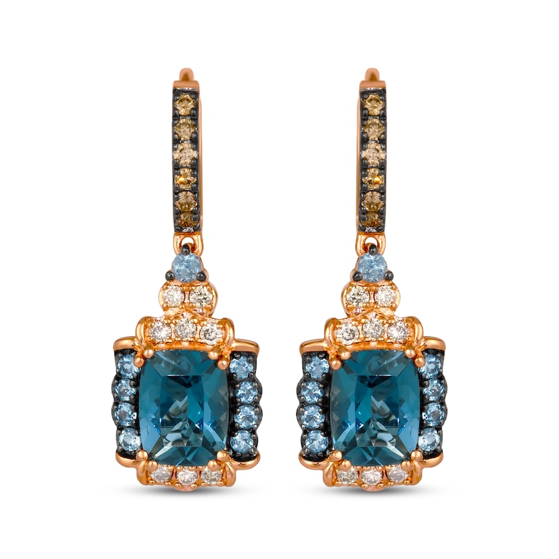 Main Image 2 of Le Vian Venetian Color on Color Cushion-Cut Blue Topaz & Aquamarine Earrings 3/8 ct tw Diamonds 14K Strawberry Gold