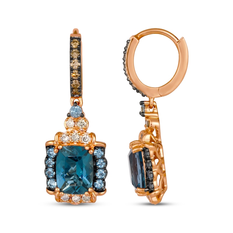 Main Image 3 of Le Vian Venetian Color on Color Cushion-Cut Blue Topaz & Aquamarine Earrings 3/8 ct tw Diamonds 14K Strawberry Gold