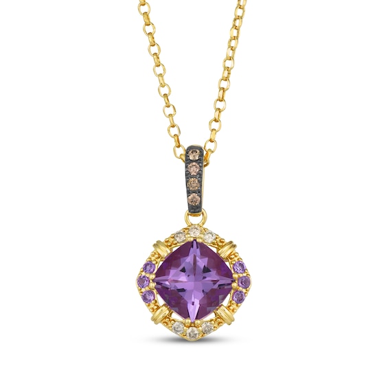 Le Vian Venetian Color on Color Cushion-Cut Amethyst Necklace 1/10 ct tw Diamonds 14K Honey Gold 19"