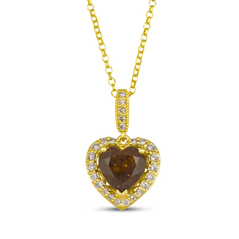 Le Vian Heart-Shaped Chocolate Quartz Necklace 1/3 ct tw Diamonds 14K Honey Gold 19"
