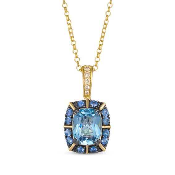 Le Vian Venetian Color on Color Blue Topaz & Blue Sapphire Necklace 1/15 ct tw Diamonds 14K Honey Gold 19"