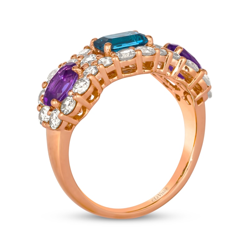 Main Image 3 of Le Vian Emerald-Cut Blue Topaz & Oval-Cut Amethyst Royalty Ring 1-5/8 ct tw Diamonds 14K Strawberry Gold
