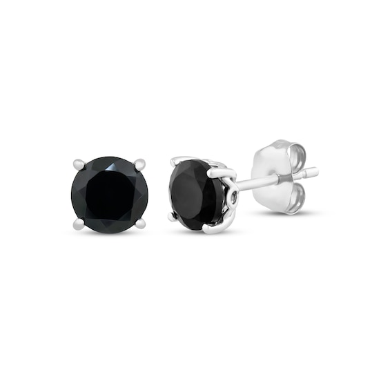 Black Onyx Solitaire Stud Earrings Sterling Silver
