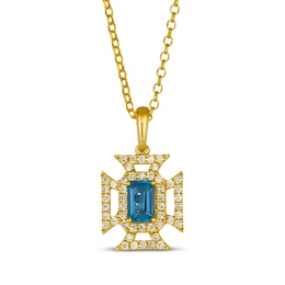 Le Vian Emerald-Cut Blue Topaz Royalty Necklace 1/3 ct tw Diamonds 14K Honey Gold 19"