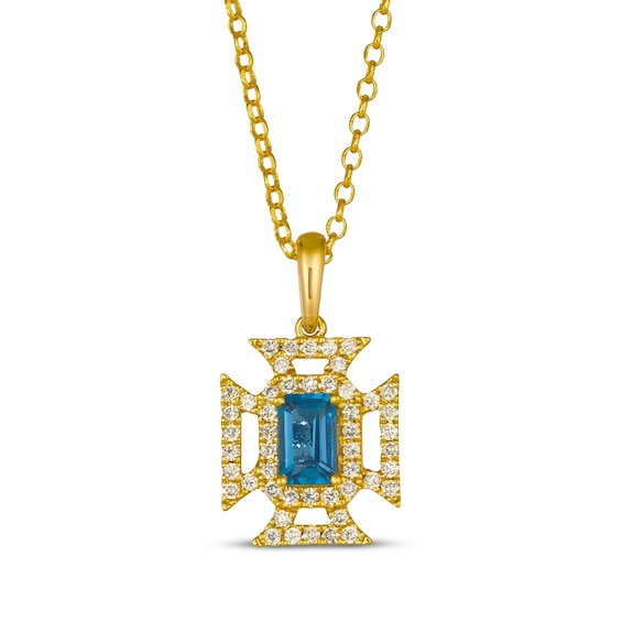 Le Vian Emerald-Cut Blue Topaz Royalty Necklace 1/3 ct tw Diamonds 14K Honey Gold 19"