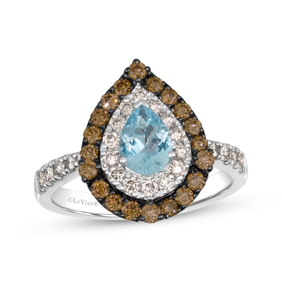 Le Vian Pear-Shaped Aquamarine Ring 7/8 ct tw Diamonds 14K Vanilla Gold