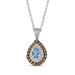 Le Vian Pear-Shaped Aquamarine Necklace 3/4 ct tw Diamonds 14K Vanilla Gold 19"