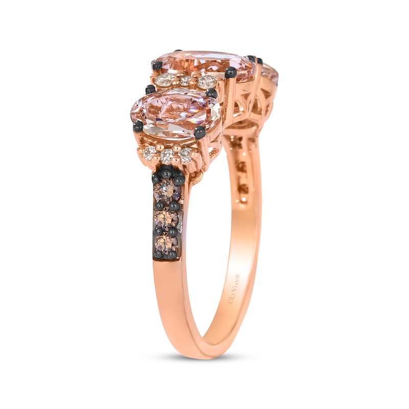 Main Image 2 of Le Vian Oval-Cut Morganite Three-Stone Ring 1/4 ct tw Diamonds 14K Strawberry Gold