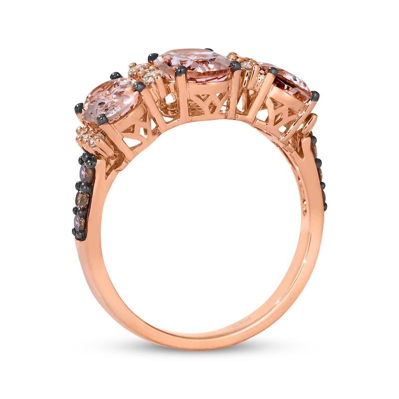 Main Image 3 of Le Vian Oval-Cut Morganite Three-Stone Ring 1/4 ct tw Diamonds 14K Strawberry Gold