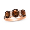 Thumbnail Image 1 of Le Vian Oval-Cut Chocolate Quartz Three-Stone Ring 1/4 ct tw Diamonds 14K Strawberry Gold