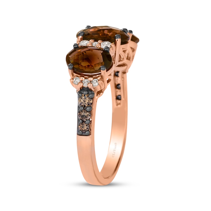Main Image 2 of Le Vian Oval-Cut Chocolate Quartz Three-Stone Ring 1/4 ct tw Diamonds 14K Strawberry Gold