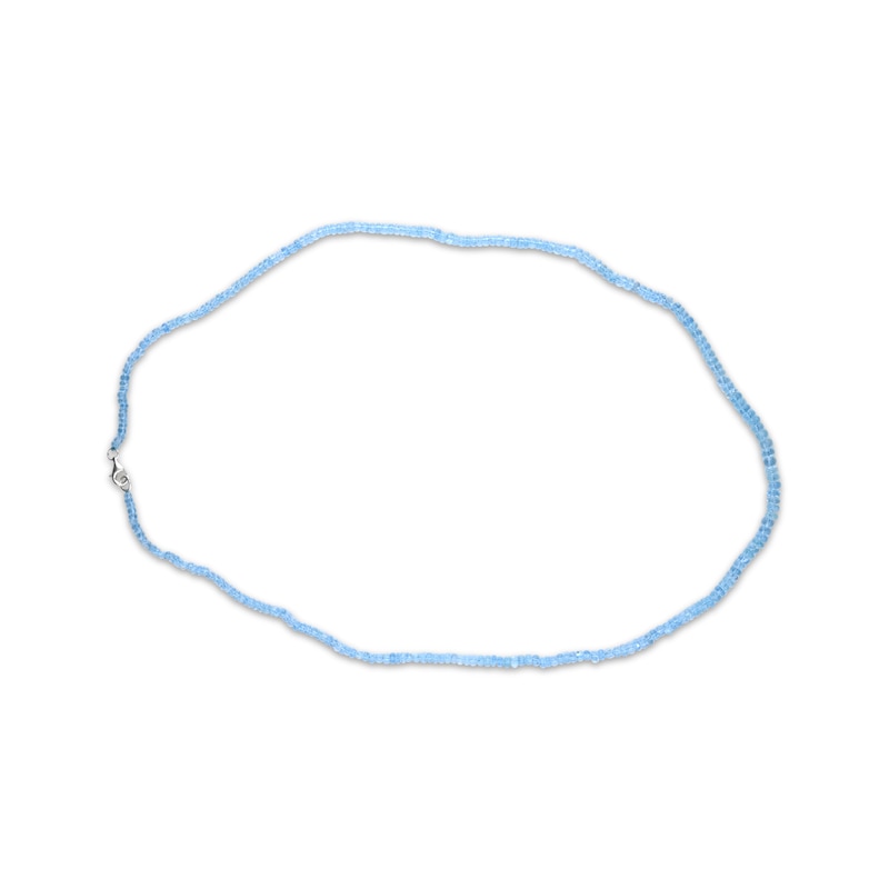 Main Image 1 of Aquamarine Bead Necklace Sterling Silver 24"