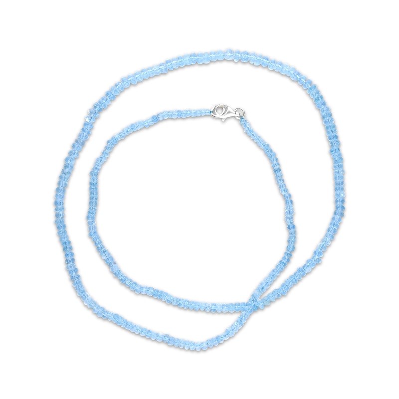 Main Image 2 of Aquamarine Bead Necklace Sterling Silver 24"