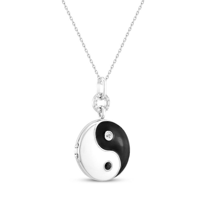 Main Image 2 of Black Onyx, White Lab-Created Sapphire & Enamel Yin-Yang Locket Necklace Sterling Silver 18&quot;