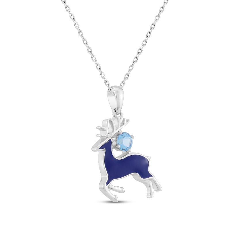 Main Image 2 of Swiss Blue Topaz & Dark Blue Enamel Reindeer Necklace Sterling Silver 18&quot;