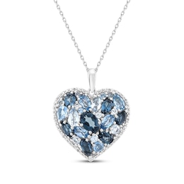Multi-Shape London, Swiss & Sky Blue Topaz Heart Necklace Sterling Silver 18"