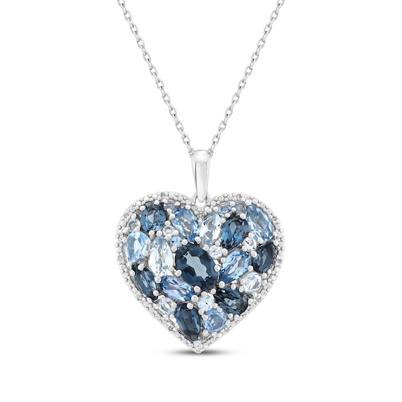 Multi-Shape London, Swiss & Sky Blue Topaz Heart Necklace Sterling Silver 18"