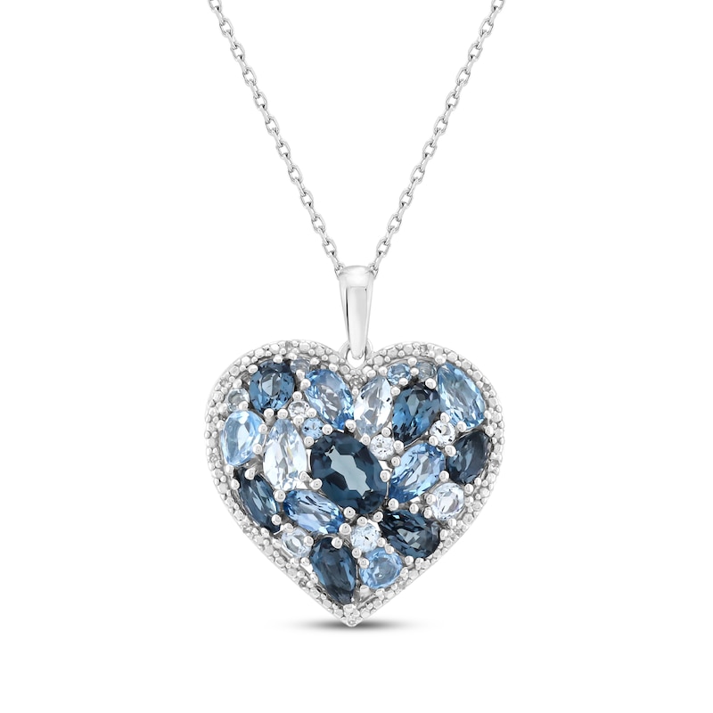 Main Image 1 of Multi-Shape London, Swiss & Sky Blue Topaz Heart Necklace Sterling Silver 18&quot;