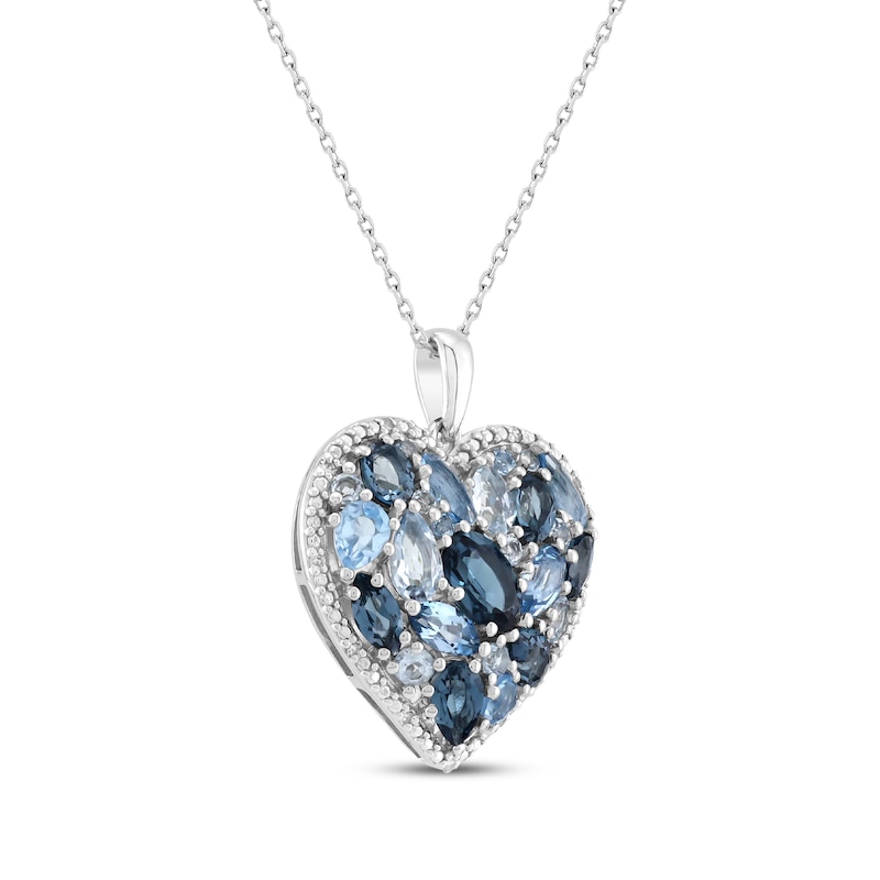Main Image 2 of Multi-Shape London, Swiss & Sky Blue Topaz Heart Necklace Sterling Silver 18&quot;