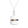 Thumbnail Image 2 of Square-Cut Natural & Lab-Created Gemstone Locket Necklace White Enamel & Sterling Silver 18&quot;