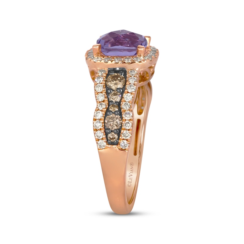 Main Image 2 of Le Vian Chocolate Waterfall Cushion-Cut Amethyst Ring 3/4 ct tw Diamonds 14K Strawberry Gold