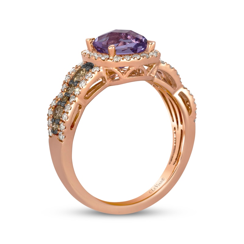 Main Image 3 of Le Vian Chocolate Waterfall Cushion-Cut Amethyst Ring 3/4 ct tw Diamonds 14K Strawberry Gold
