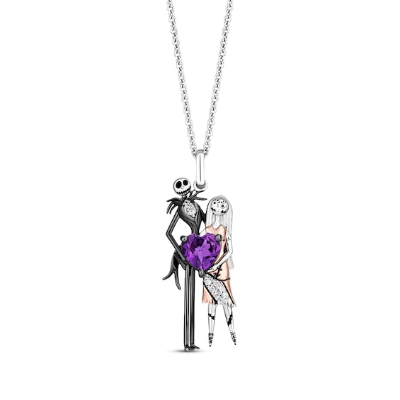 Disney Treasures The Nightmare Before Christmas Amethyst & Diamond Accent Necklace Sterling Silver & 10K Rose Gold