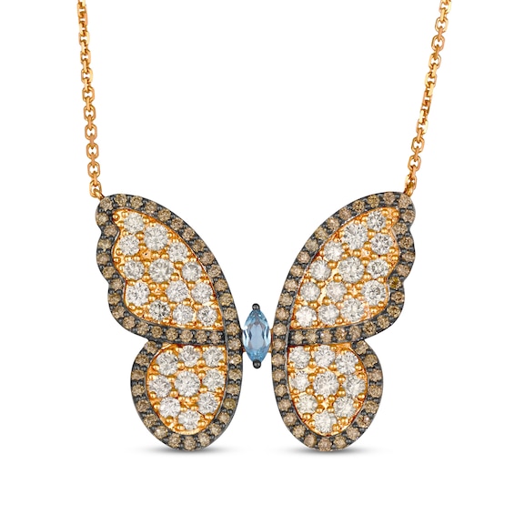 Le Vian Marquise-Cut Blue Topaz Necklace 2-1/5 ct tw Diamonds 14K Strawberry Gold 19"