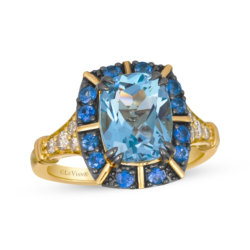 Main Image 1 of Le Vian Venetian Color on Color Cushion-Cut Blue Topaz & Sapphire Ring 1/5 ct tw Diamonds 14K Honey Gold