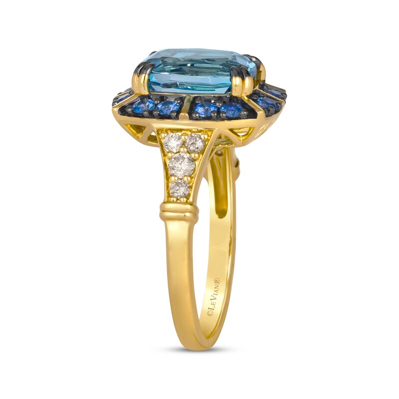 Le Vian Venetian Color on Color Cushion-Cut Blue Topaz & Sapphire Ring 1/5 ct tw Diamonds 14K Honey Gold