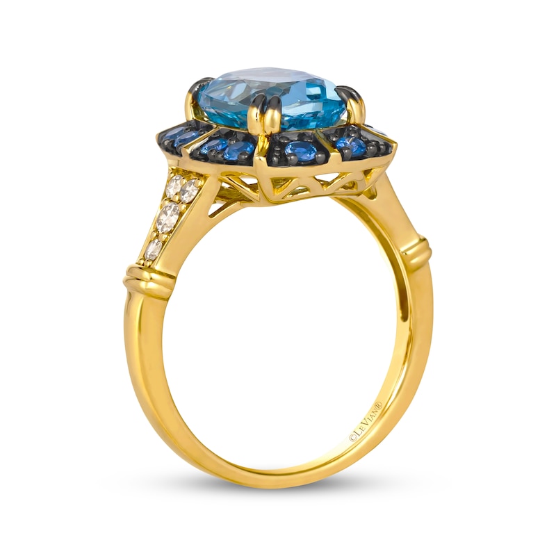 Le Vian Venetian Color on Color Cushion-Cut Blue Topaz & Sapphire Ring 1/5 ct tw Diamonds 14K Honey Gold
