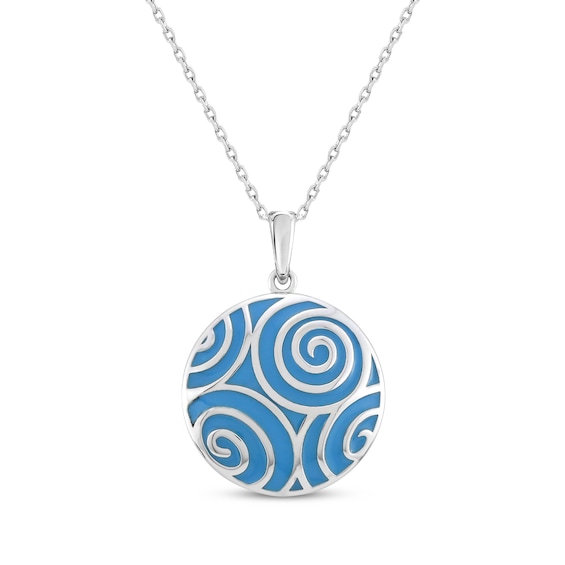 Blue Enamel Swirl Necklace Sterling Silver 18"