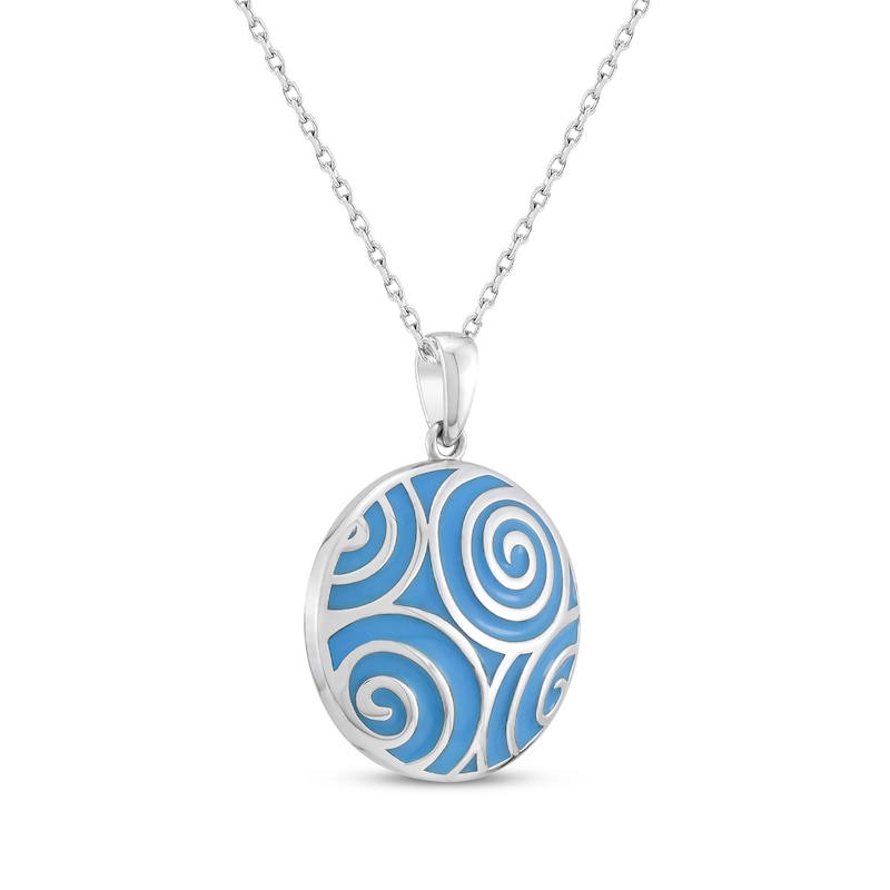 Main Image 2 of Blue Enamel Swirl Necklace Sterling Silver 18&quot;