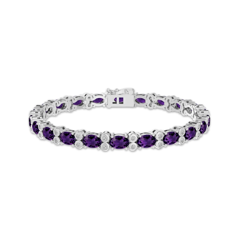 Main Image 1 of Oval-Cut Amethyst & White Lab-Created Sapphire Bracelet Sterling Silver 7.5"