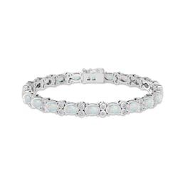 Oval-Cut Lab-Created Opal & White Lab-Created Sapphire Bracelet Sterling Silver 7.5"