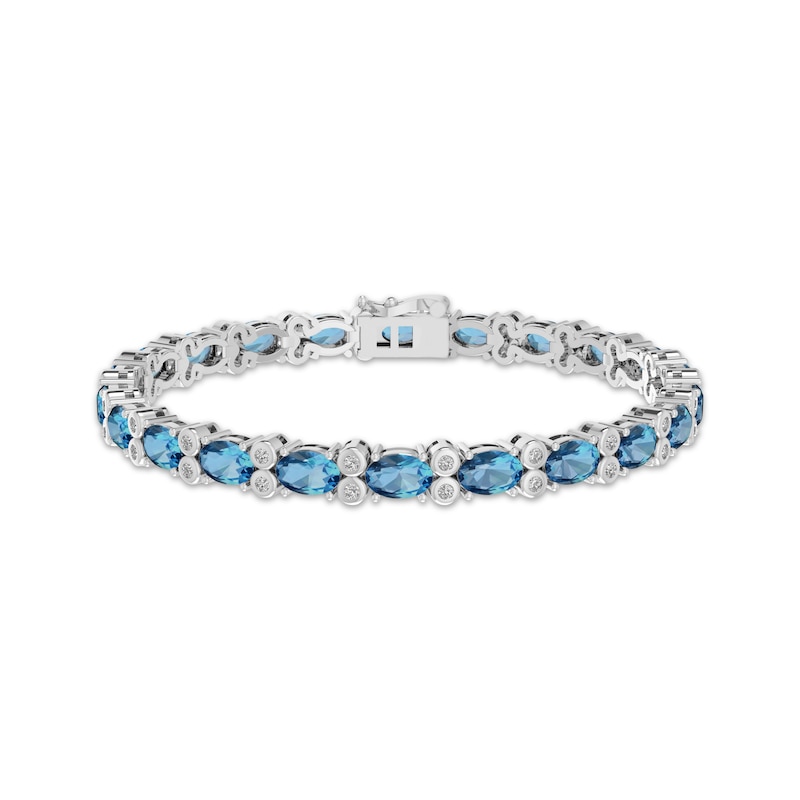 Main Image 1 of Oval-Cut Swiss Blue Topaz & White Lab-Created Sapphire Bracelet Sterling Silver 7.5&quot;