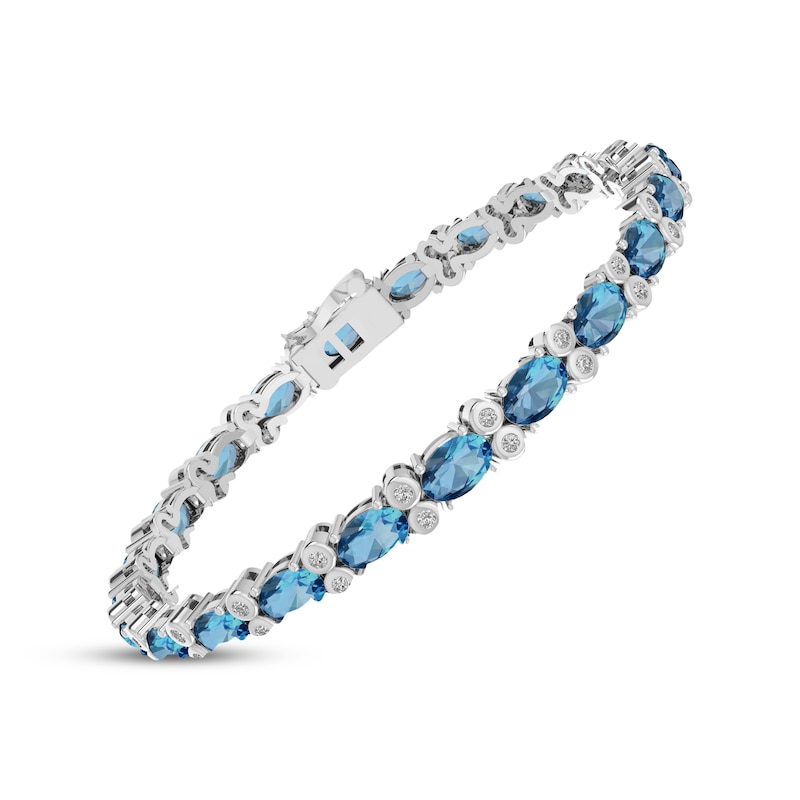 Main Image 2 of Oval-Cut Swiss Blue Topaz & White Lab-Created Sapphire Bracelet Sterling Silver 7.5&quot;