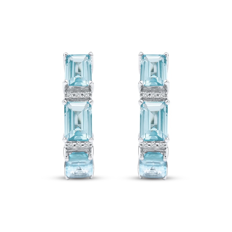 Main Image 2 of Octagon-Cut Aquamarine & White Lab-Created Sapphire Hoop Earrings Sterling Silver