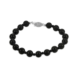 Black Onyx Beaded Bracelet Sterling Silver 7.5"