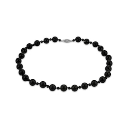Black Onyx Beaded Necklace Sterling Silver 18"
