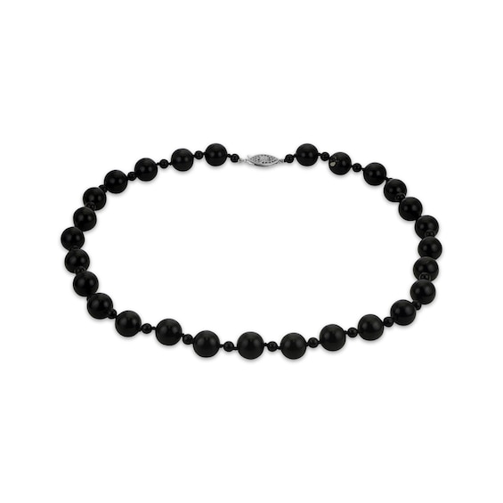 Black Onyx Beaded Necklace Sterling Silver 18"