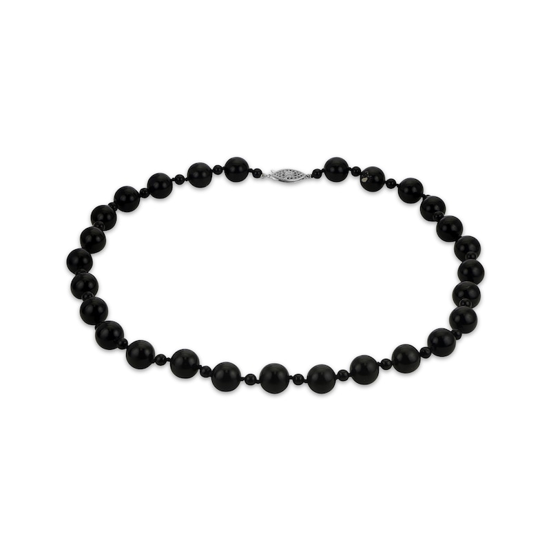 Main Image 1 of Black Onyx Beaded Necklace Sterling Silver 18&quot;