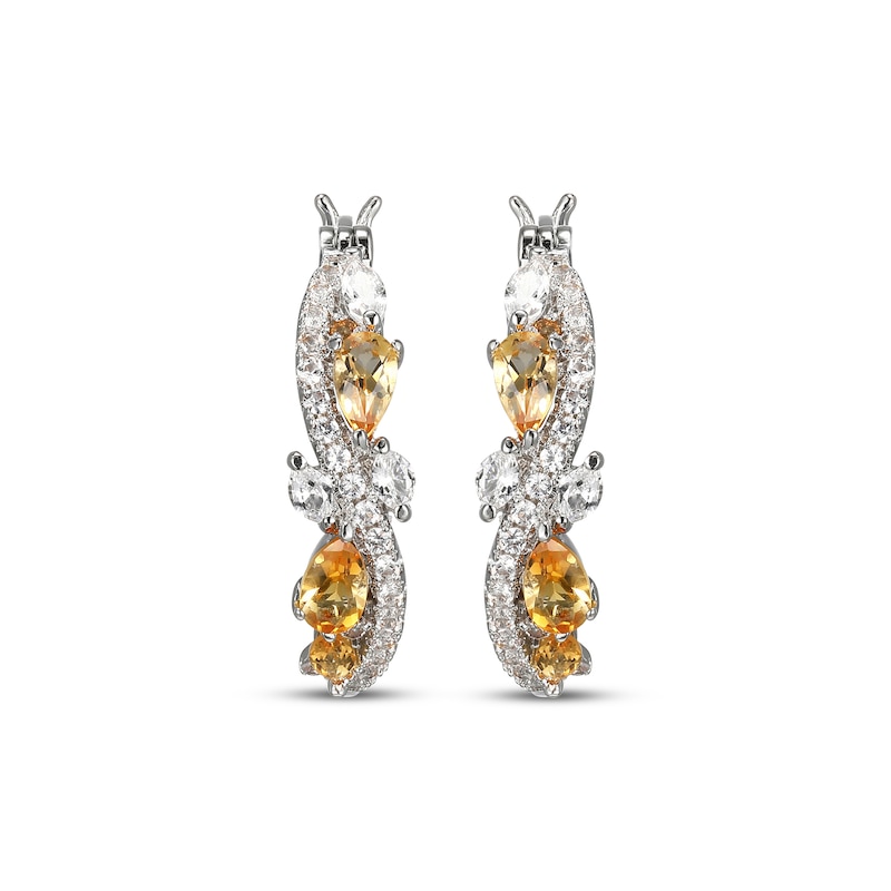 Main Image 2 of Multi-Shape Citrine & White Lab-Created Sapphire Swirl Hoop Earrings Sterling Silver